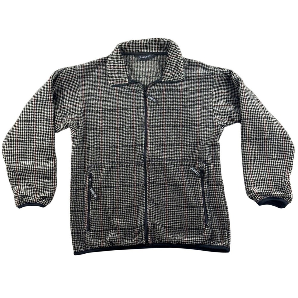 Vintage Black Diamond Fleece Jacket Men S Plaid‎ Houndstooth Full Zip USA Made